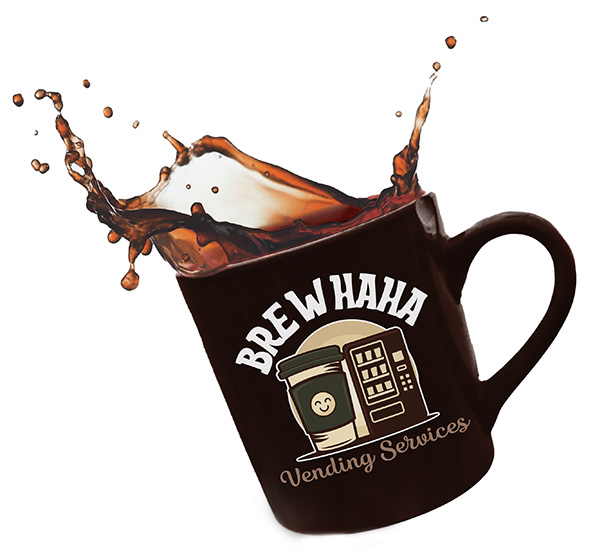 Brewhaha Vending Services Logo on a cup of coffee